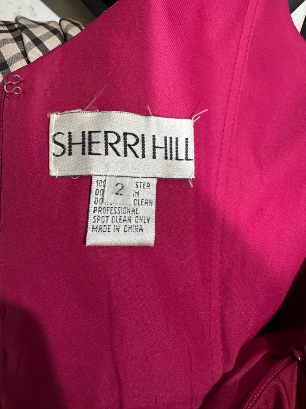 Sherri Hill Magenta Floral Plunge Satin Party Dress - Picture 10 of 12
